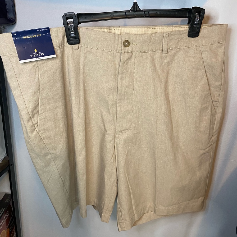 Stanford mens shorts Size 38. Regular Fit Flat Front Linen Cotton Blend. ￼